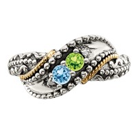 Sterling Silver Antiqued Ring with 14K 2-stone with Diamond Mother's view 5