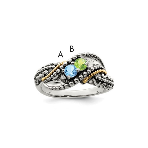 Sterling Silver Antiqued Ring with 14K 2-stone with Diamond Mother's