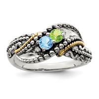 Sterling Silver Antiqued Ring with 14K 2-stone with Diamond Mother's view 2