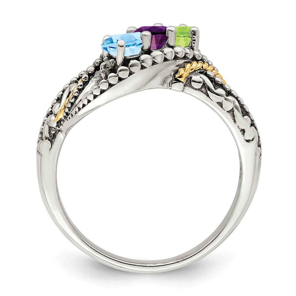 Sterling Silver Antiqued w/14k 3-stone w/Diamond Mother's Ring Semi-Mount (QMR40/3-5)