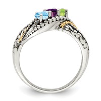 Sterling Silver Antiqued Ring with 14K 3-stone with Diamond Mother's view 3