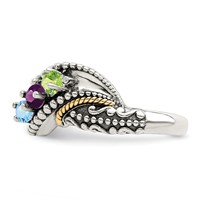 Sterling Silver Antiqued Ring with 14K 3-stone with Diamond Mother's view 4