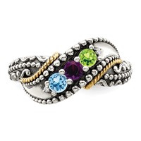 Sterling Silver Antiqued Ring with 14K 3-stone with Diamond Mother's view 5