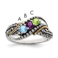 Sterling Silver Antiqued Ring with 14K 3-stone with Diamond Mother's view 1