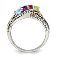 Sterling Silver Antiqued Ring with 14K 4-stone with Diamond Mother's view 3