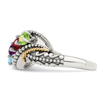 Sterling Silver Antiqued Ring with 14K 4-stone with Diamond Mother's view 4