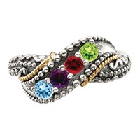 Sterling Silver Antiqued Ring with 14K 4-stone with Diamond Mother's view 5