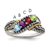 Sterling Silver Antiqued Ring with 14K 4-stone with Diamond Mother's view 1