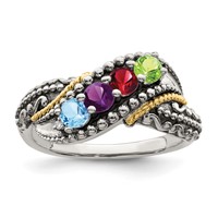 Sterling Silver Antiqued Ring with 14K 4-stone with Diamond Mother's view 2