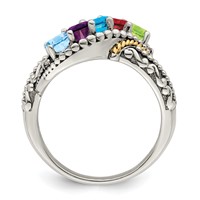 Sterling Silver Antiqued Ring with 14K 5-stone with Diamond Mother's view 3