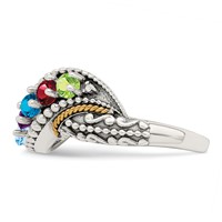 Sterling Silver Antiqued Ring with 14K 5-stone with Diamond Mother's view 3