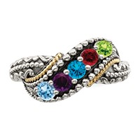 Sterling Silver Antiqued Ring with 14K 5-stone with Diamond Mother's view 4