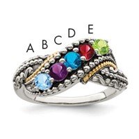 Sterling Silver Antiqued Ring with 14K 5-stone with Diamond Mother's view 1