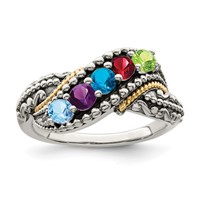 Sterling Silver Antiqued Ring with 14K 5-stone with Diamond Mother's view 2