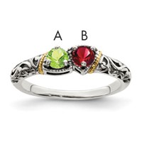 Sterling Silver Antiqued Ring with 14K 2-stone Mother's view 1