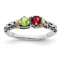 Sterling Silver Antiqued Ring with 14K 2-stone Mother's view 2