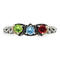 Sterling Silver Antiqued Ring with 14K 3-stone Mother's view 4