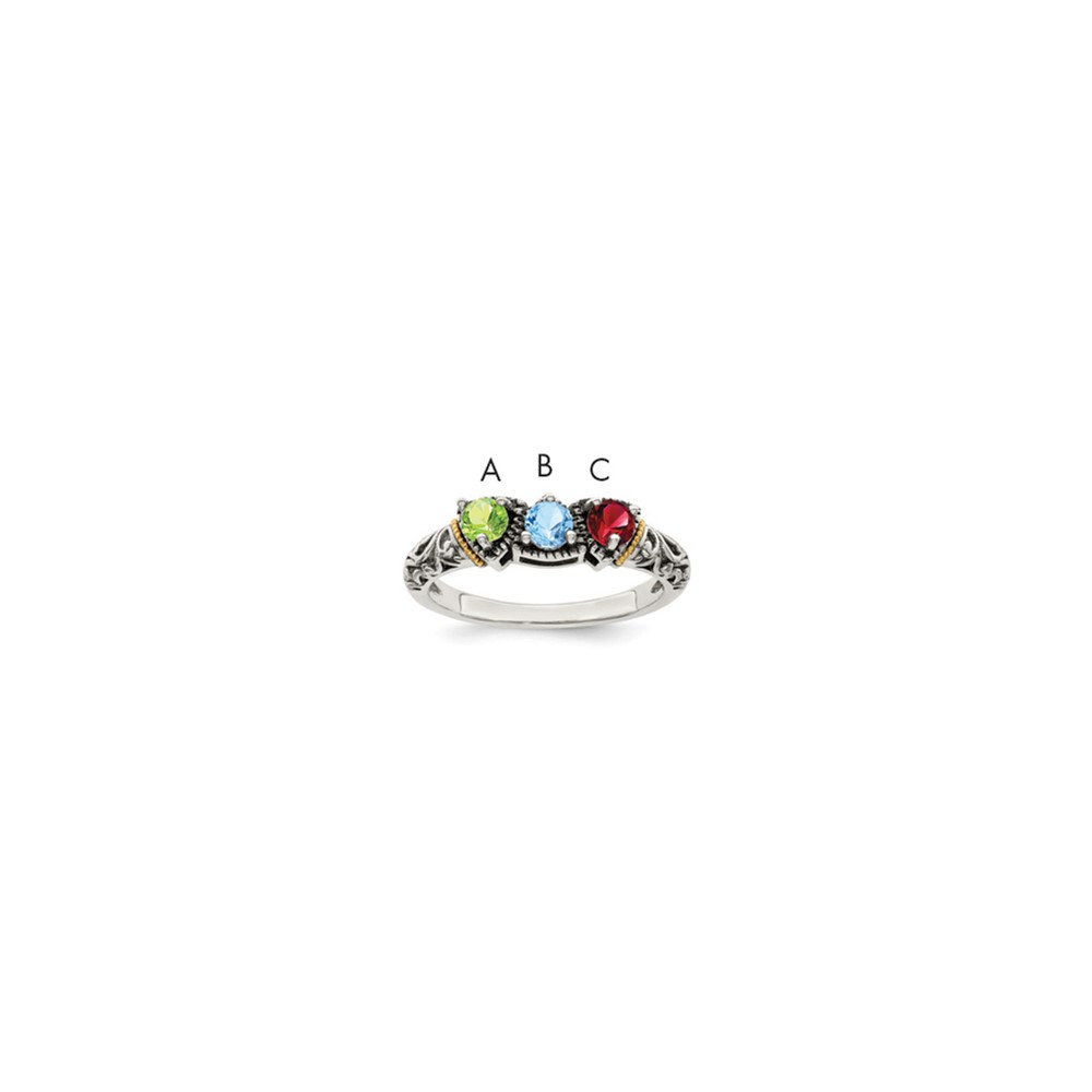 Sterling Silver Antiqued Ring with 14K 3-stone Mother's