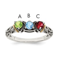 Sterling Silver Antiqued Ring with 14K 3-stone Mother's view 1