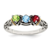 Sterling Silver Antiqued Ring with 14K 3-stone Mother's view 2
