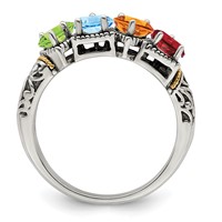 Sterling Silver Antiqued Ring with 14K 4-stone Mother's view 3