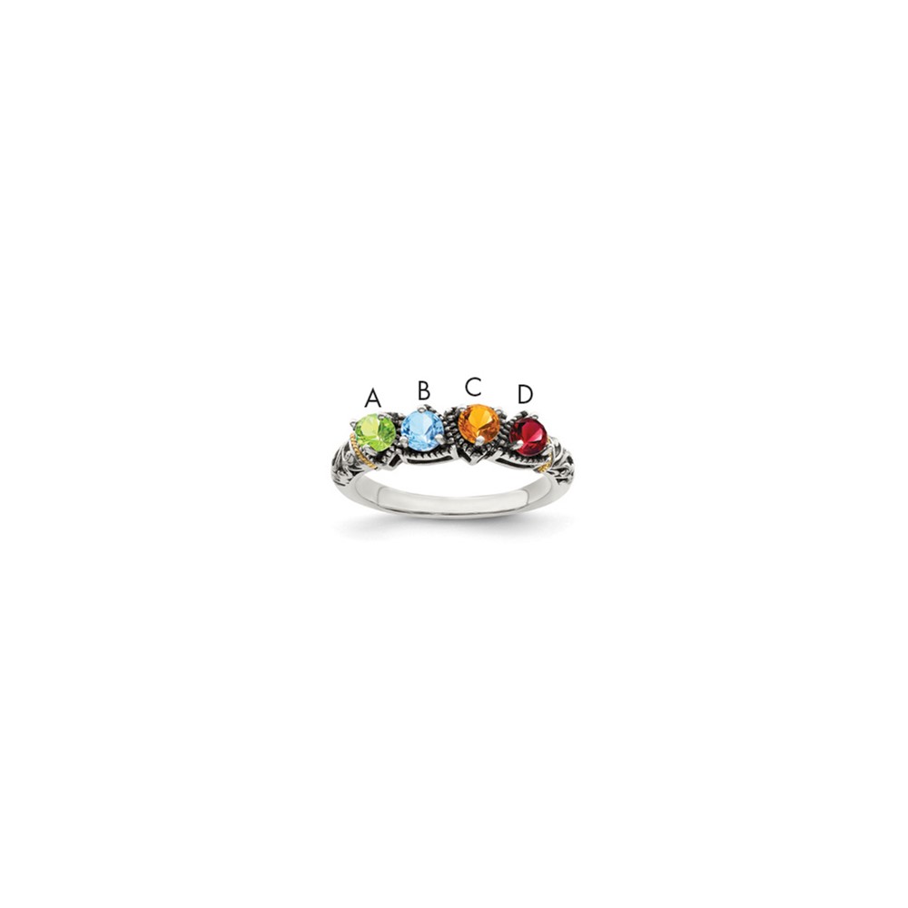 Sterling Silver Antiqued Ring with 14K 4-stone Mother's