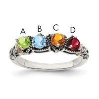 Sterling Silver Antiqued Ring with 14K 4-stone Mother's view 1