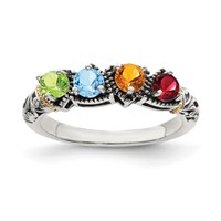 Sterling Silver Antiqued Ring with 14K 4-stone Mother's view 2
