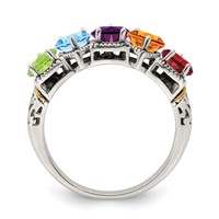 Sterling Silver Antiqued Ring with 14K 5-stone Mother's view 3