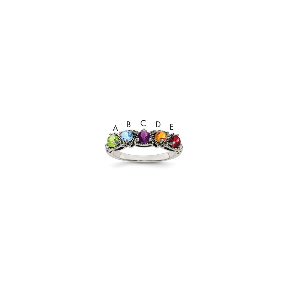 Sterling Silver Antiqued Ring with 14K 5-stone Mother's