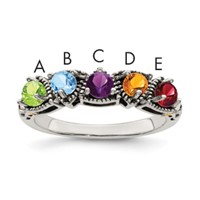 Sterling Silver Antiqued Ring with 14K 5-stone Mother's view 1
