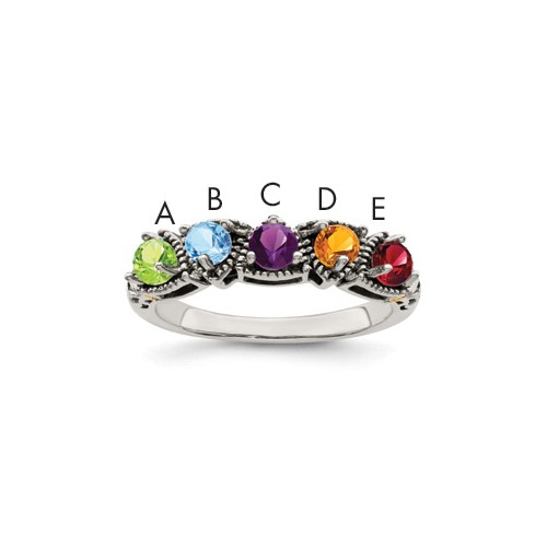Sterling Silver Antiqued Ring with 14K 5-stone Mother's
