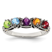 Sterling Silver Antiqued Ring with 14K 5-stone Mother's view 2