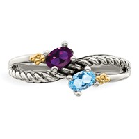 Sterling Silver Antiqued Ring with 14K 2-stone Mother's view 5