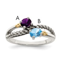 Sterling Silver Antiqued Ring with 14K 2-stone Mother's view 1