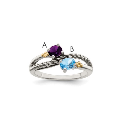 Sterling Silver Antiqued Ring with 14K 2-stone Mother's
