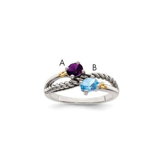 Sterling Silver and 14k Birthstone Mother's Ring