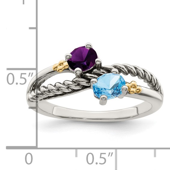 Sterling Silver and 14k Birthstone Mother's Ring