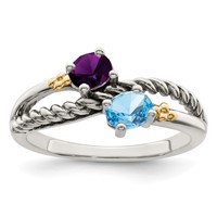 Sterling Silver Antiqued Ring with 14K 2-stone Mother's view 2