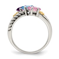 Sterling Silver Antiqued Ring with 14K 3-stone Mother's view 3