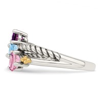 Sterling Silver Antiqued Ring with 14K 3-stone Mother's view 3