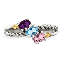 Sterling Silver Antiqued Ring with 14K 3-stone Mother's view 4