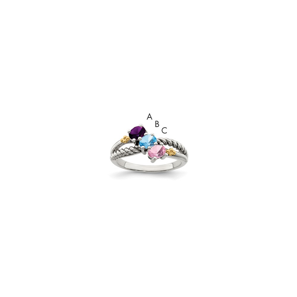 Sterling Silver Antiqued Ring with 14K 3-stone Mother's