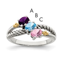 Sterling Silver Antiqued Ring with 14K 3-stone Mother's view 1