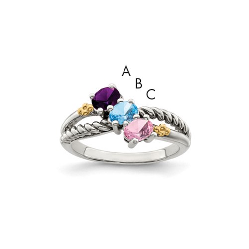 Sterling Silver Antiqued Ring with 14K 3-stone Mother's