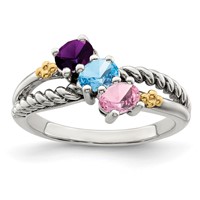 Sterling Silver Antiqued Ring with 14K 3-stone Mother's view 2