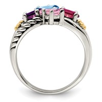 Sterling Silver Antiqued Ring with 14K 4-stone Mother's view 3