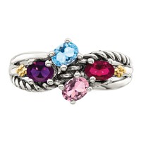 Sterling Silver Antiqued Ring with 14K 4-stone Mother's view 5