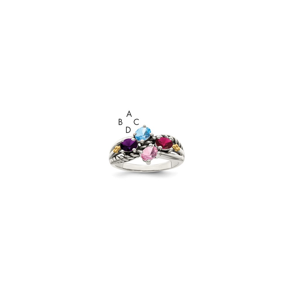 Sterling Silver Antiqued Ring with 14K 4-stone Mother's