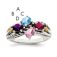 Sterling Silver Antiqued Ring with 14K 4-stone Mother's view 1